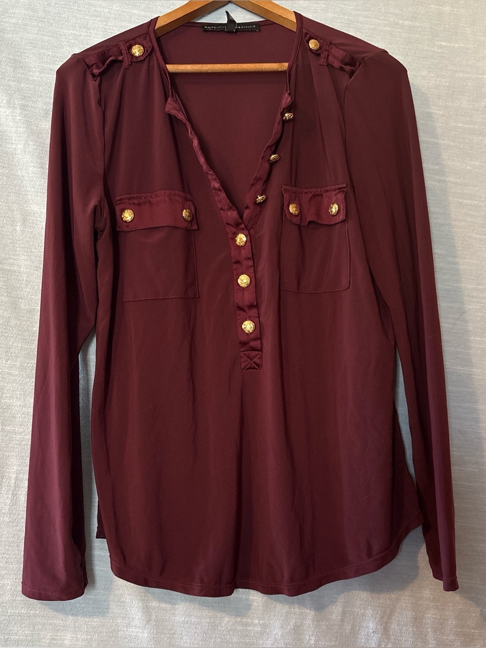White House Black Market Blouse Pullover Long Sleeve Burgundy Women’s Sz M